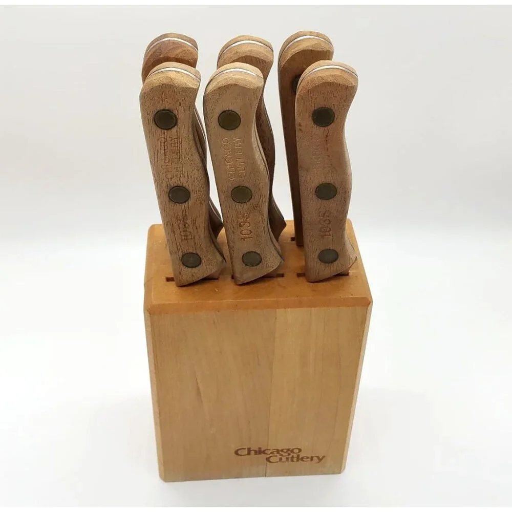 Set of 6 Vintage Chicago Cutlery 103S Steak Knives with Block